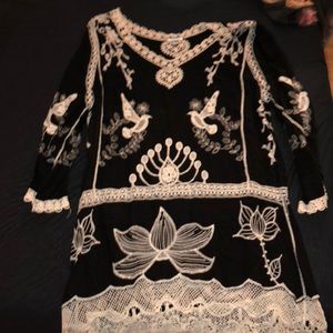 Black with white embroidery dress